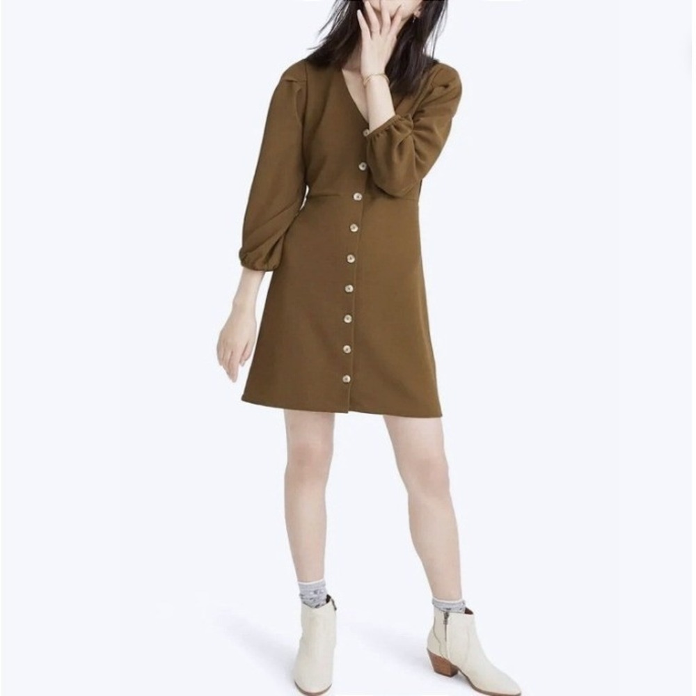 NWT Madewell Texture & Thread Olive Green Crepe Balloon Sleeve A-Line Dress XXL